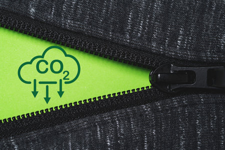 Black Zip to open CO2 reducing icon on green background for decrease CO2 , carbon footprint and carbon credit to limit global warming from climate change and Kyoto protocol concept.の写真素材