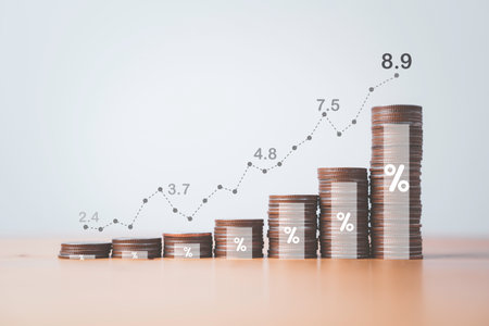 Virtual increasing graph with money coins stacking , Business investment profit and deposit dividend saving growth concept.の写真素材
