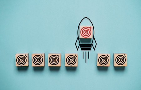Red dartboard with arrow on rocket take off and move out from black dartboard for enhance and...