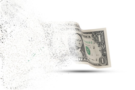 One USD banknotes on white background which its decompose value for Dollar inflation and priceless concept.の写真素材