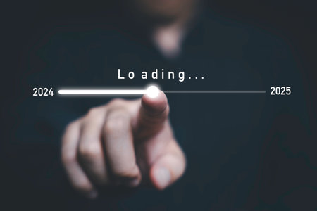 Businessman touching to downloading bar to change 2024 to 2025 year for change and preparation new business year concept.の写真素材