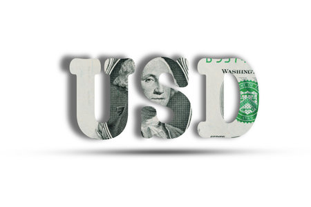 Isolation with clipping path of USD sign on dollar banknote on white background for dollar is the main forex currency exchange and transfer in the world concept.の写真素材