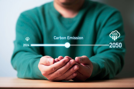 Businessman holding loading bar update of carbon reduction for green economy to reduce carbon...