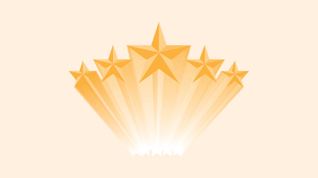 Golden five stars rating for customer evaluation review of quality and good rate after use product and service concept by  EPS vector and illustrator .のイラスト素材