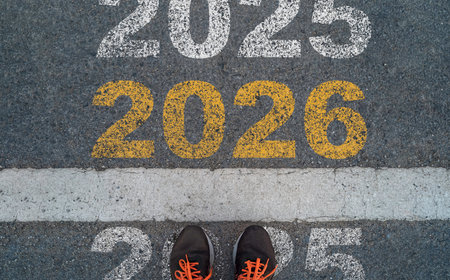 Runner stand at the starting point with 2026 for symbolizing the start preparation of new business in new business year concept.の写真素材