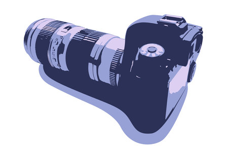 silhouette of a SLR camera with a zoom lens on a white backgroundのイラスト素材