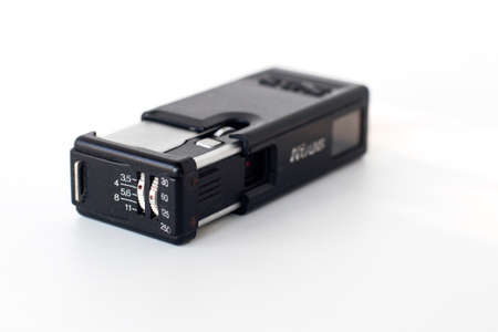 Dnipropetrovsk, Ukraine - June 11, 2022: mini photo camera, Ukrainian brand of photographic equipment - Kyiv 303, on a white isolated backgroundのeditorial素材