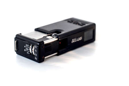 Dnipropetrovsk, Ukraine - June 11, 2022: mini photo camera, Ukrainian brand of photographic equipment - Kyiv 303, on a white isolated backgroundのeditorial素材