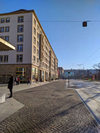 Dresden, Germany - January 2, 2020: Dresden street in winter, Saxony, Germanyのeditorial素材
