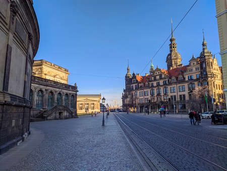 Dresden, Germany - January 2, 2020: Dresden street in winter, Saxony, Germanyのeditorial素材