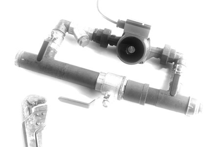 circulation pump of the heating system is installed in the bypass, tools, on isolated white backgroundの写真素材