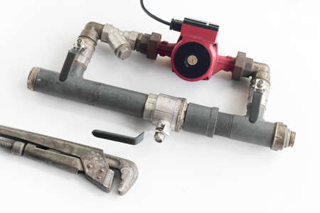circulation pump of the heating system is installed in the bypass, tools, on isolated white backgroundの写真素材