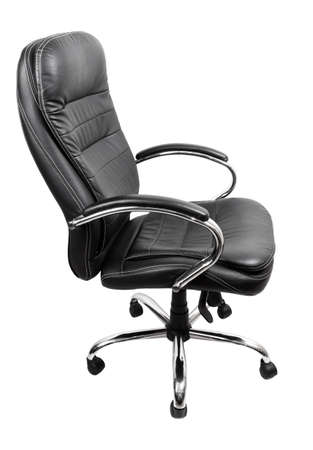Black office executive chair with chrome handles, on a white backgroundの写真素材