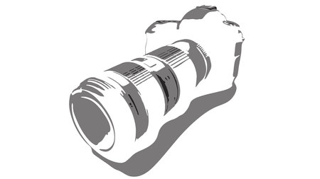 silhouette of a SLR camera with a zoom lens 70-200 on a white backgroundのイラスト素材