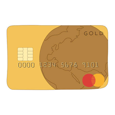 hand drawn gold bank credit card, cartoon, on isolated backgroundのイラスト素材