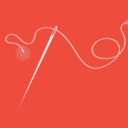 silhouette of a needle with a white thread on a red background, infographics, vectorのイラスト素材