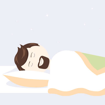 sweet sleeping guy covered with a blanketのイラスト素材