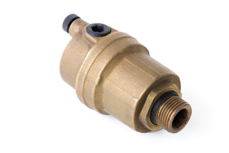 pressure relief valve in heating pipes, on a white isolated backgroundの写真素材