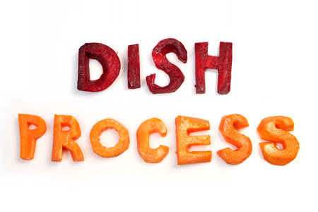 dish process, word cut from Beet and Pumpkin on white backgroundの写真素材