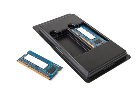 set of RAM modules for a laptop on a white isolated backgroundの写真素材