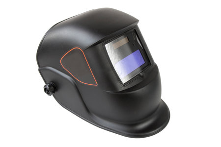 welding helmet, isolated white backgroundの写真素材