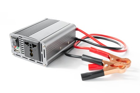 Power inverter, DC to AC converter, on a white backgroundの写真素材