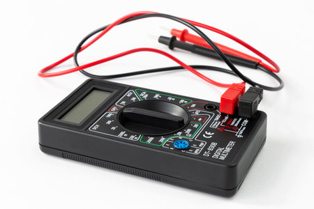 ammeter, multimeter with probes, studio isolated on white background