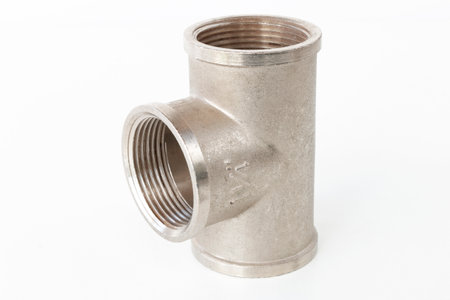 threaded bronze tee for pipe connection, T-coupling for pipe isolated on white backgroundの写真素材