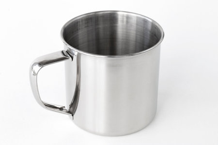 <p>metal mug, on isolated white background</p>の写真素材