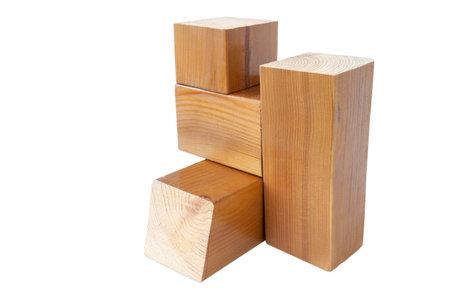 geometric figure made of trimmed lacquered wooden bars on an isolated white background,の写真素材