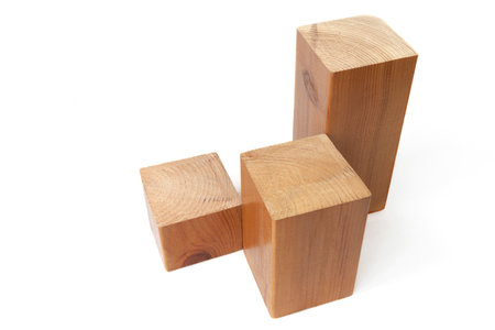 varnished wooden bars on an isolated white background, close-upの写真素材