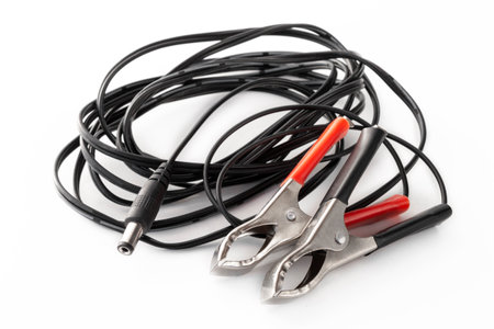 wires with plug and electrical clamps - related to DC electricityの写真素材