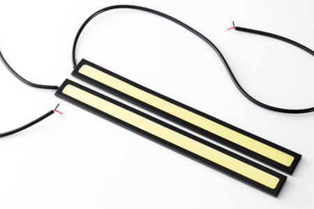 led lamps with wires on white backgroundの写真素材