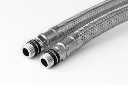 stainless steel water hose on white backgroundの写真素材