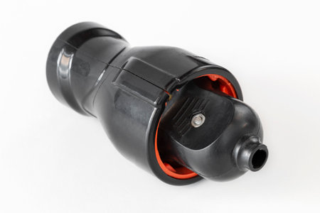 connected ends of the wireless plug, male and female plug. isolated on white backgroundの写真素材