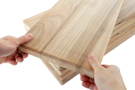 Wooden boards, a board with a seamed edge for building a house and interior decoration, on an isolated whiteの写真素材