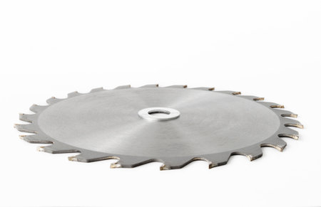 Metal Circular Saw Blade for wood work isolated on white backgroundの写真素材