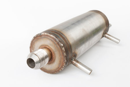 metal alcohol vapor cooler of a moonshine still, isolated on a white background.の写真素材