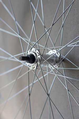 bicycle aluminum rim element with spokes and bushingの写真素材