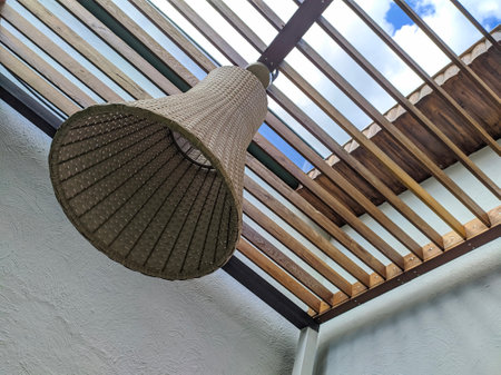 wicker matting decorative outdoor chandelierの写真素材