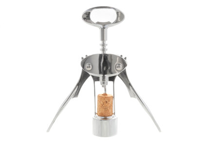 corkscrew with wine cork, on an isolated background