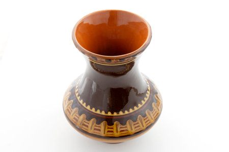 clay pot, ceramic vase on white backgroundの写真素材