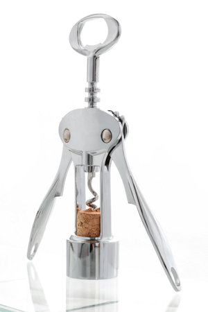 corkscrew with wine cork, on an isolated backgroundの写真素材