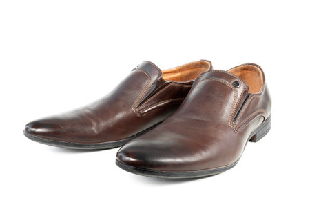 men's classic shoes, brown, on a white isolated backgroundの写真素材
