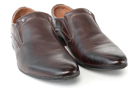 men's classic shoes, brown, on a white isolated backgroundの写真素材