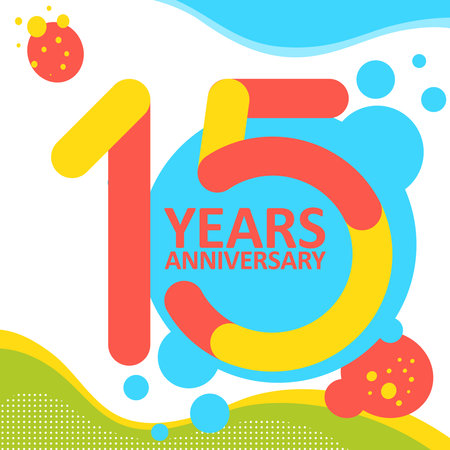 15th years Anniversary logo with colorful abstract background vector design template elements for invitation card and poster your fifteen birthday celebrationのイラスト素材