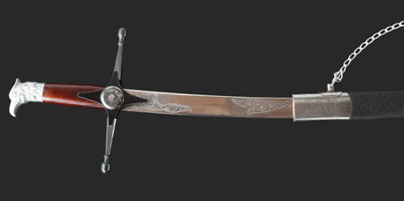 the saber is taken out of its scabbard, close-up on an isolated background, cut outの写真素材
