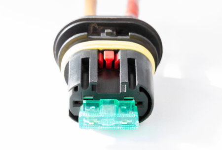 waterproof car fuse connector, close-up on a white backgroundの写真素材