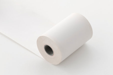 unwound paper roll, copy space, isolated on white backgroundの写真素材