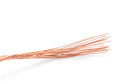 strands of bare copper wire on a white backgroundの写真素材